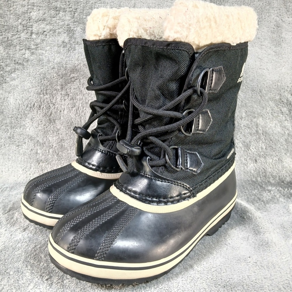 Sorel Snow Boots Kids 1 Yoot Pac Black Rubber Waterproof
